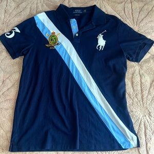 Casual Navy Blue Collar Shirt White Horse Polo Ralph Lauren XL (18-20)